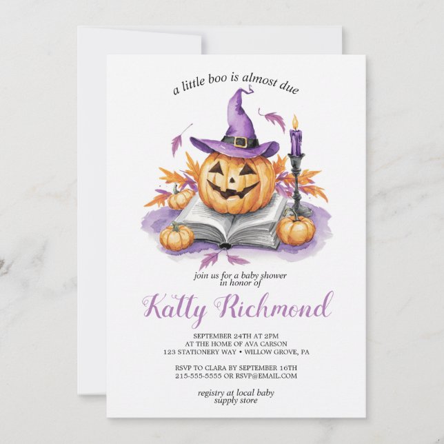 Convites Chá de fraldas de Pequeno Boo de Abóbora (Frente)