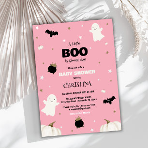 Convites Chá de fraldas de Pequeno Boo de Halloween Rosa Pa