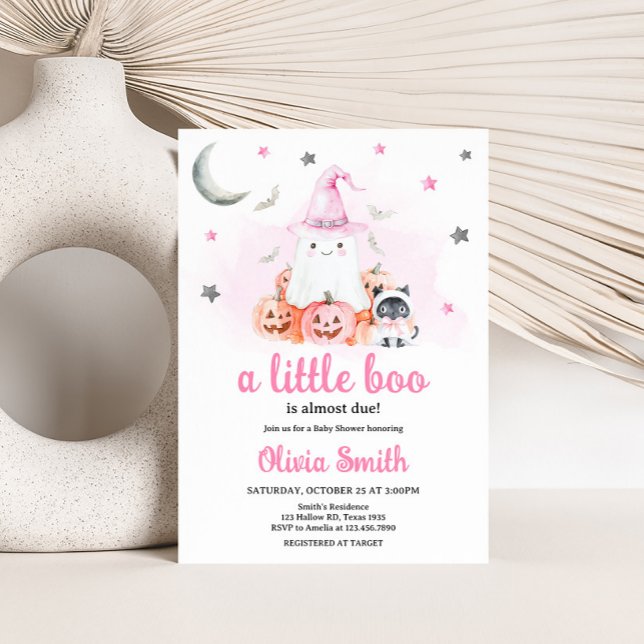 Convites Chá de fraldas de Pequeno Boo do Dia das Bruxas Ro (Girl Halloween Little Boo Baby Shower Invitation)