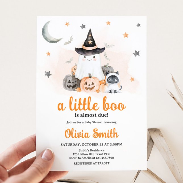 Convites Chá de fraldas de Pequeno Boo do Orange Halloween (Gender Neutral Halloween Little Boo Baby Shower Invitation )
