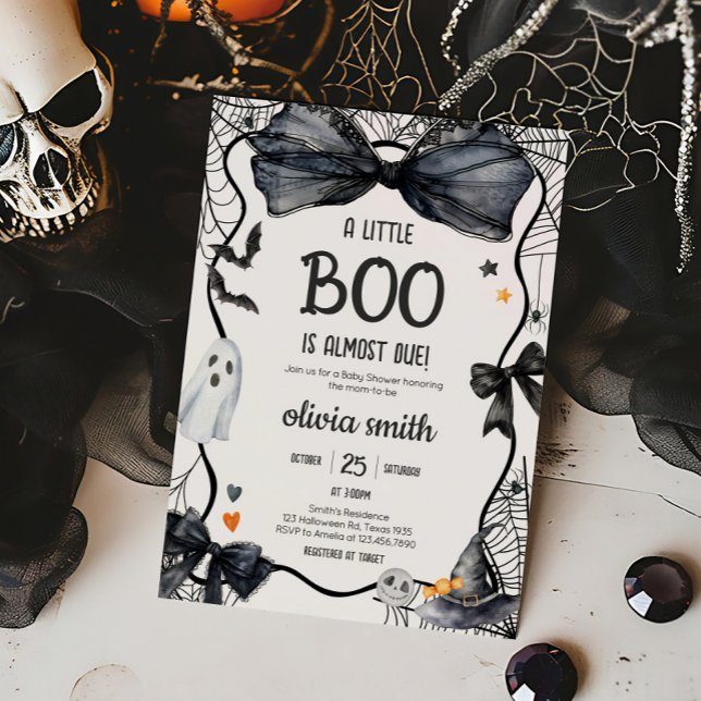Convites Chá de fraldas de Pequeno Boo Spooky (Spooky Little Boo Coquette Baby Shower Invitation)