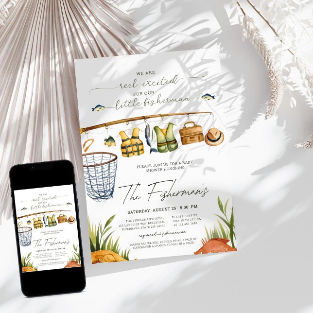 Convites Chá de fraldas de Pequeno Pescador da Reel Boy (Criador carregado)