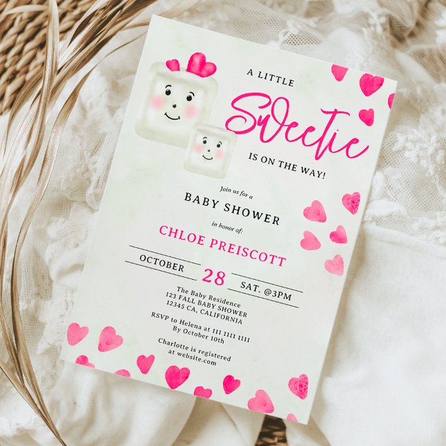 Convites Chá de fraldas de pequenos docinhos, pastel chic,  (Cute chic pastel little sweetie hearts baby shower invitation)