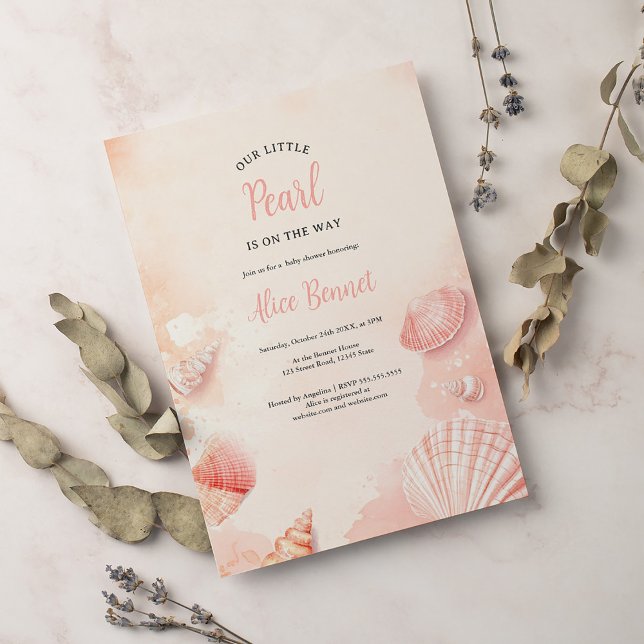 Convites Chá de fraldas de pérolas de verão bonito (Criador carregado)