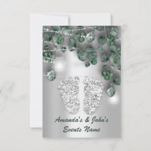 Convites Chá de fraldas De Pés De Cinza Verde Rústica Ga