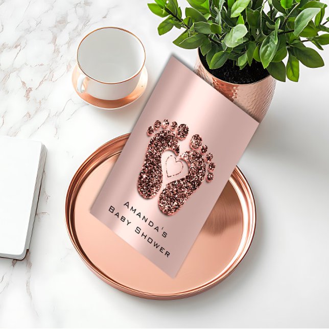 Convites Chá de fraldas de Pés do Rosa de Pele da Glitter d (Spark Glitter Baby Shower Feet Rose Skin Blush VIP Invitation)
