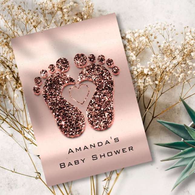 Convites Chá de fraldas de Pés do Rosa de Pele da Glitter d (Spark Glitter Baby Shower Feet Rose Skin Blush VIP Invitation)