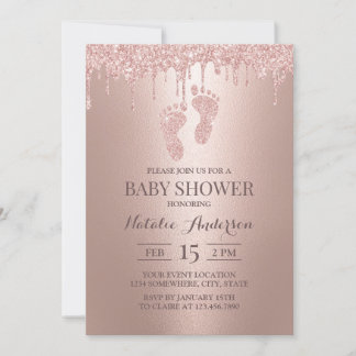 Convites Chá de fraldas de Pés-Menino com Glitter Dourado r