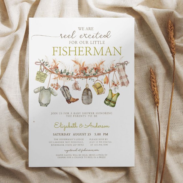 Convites Chá de fraldas de pesca de rolo russo (Criador carregado)