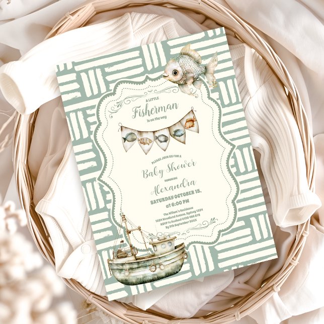 Convites Chá de fraldas de Pesca do Pequeno Pescador Verde (Criador carregado)