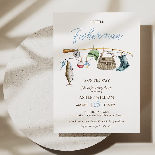 Convites Chá de fraldas de Pesca para Arcos de Pesca Azul M (Fishing Baby Shower Invitation Template Baby Boy, Fishing Rod Baby Shower Invite, Little Fisherman
)