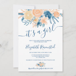 Convites Chá de fraldas de pêssego azul com marinho de aqua