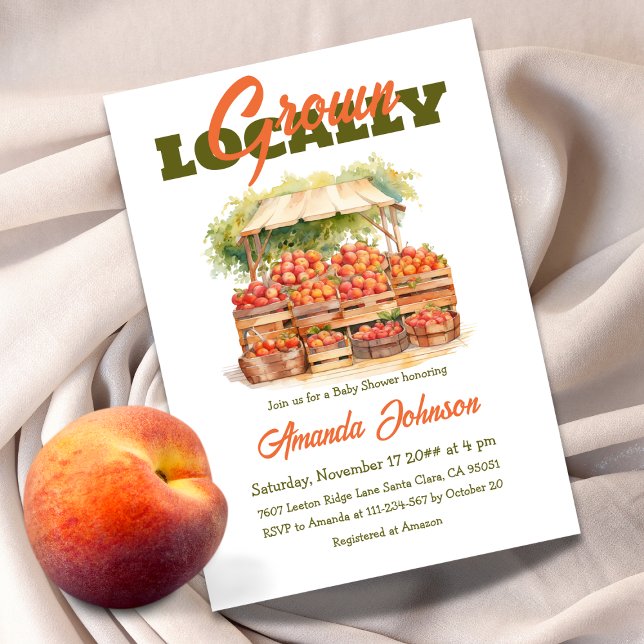 Convites Chá de fraldas de pêssego do mercado local (Criador carregado)