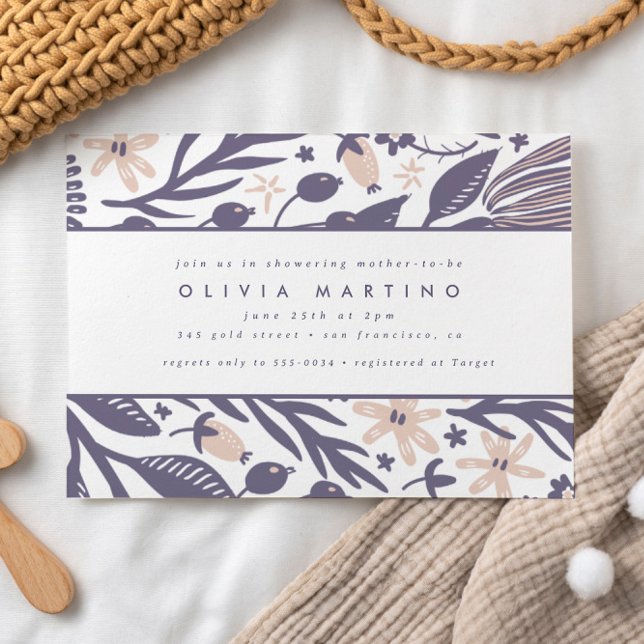 Convites Chá de fraldas de Pêssego Roxo de Flor Selvagem Mo (Criador carregado)