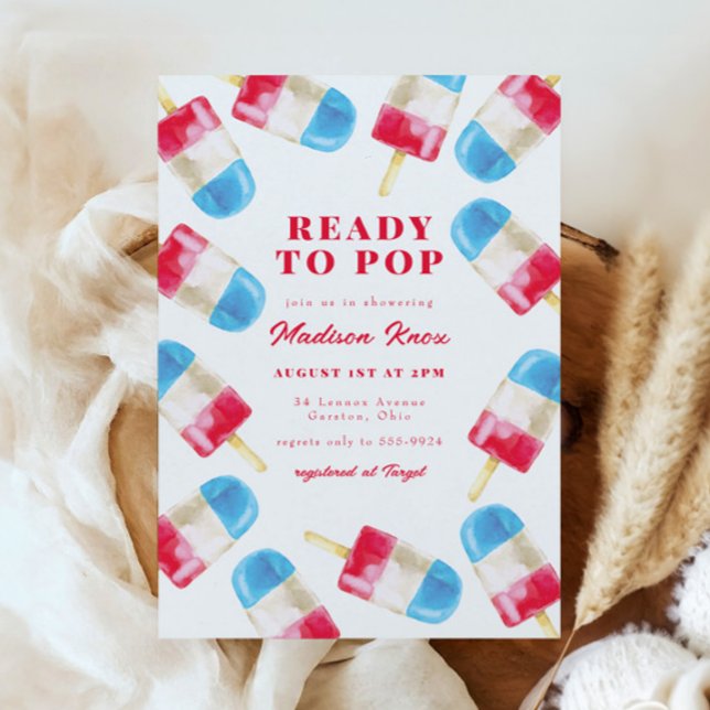 Convites Chá de fraldas de picolé Patriótico Pop de Rocket  (Criador carregado)