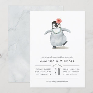 Convites Chá de fraldas de Pinguim de Aquarela Doce