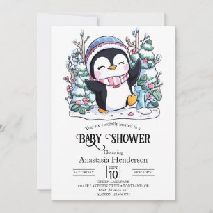 Convites Chá de fraldas de Pinguim Elegante de inverno