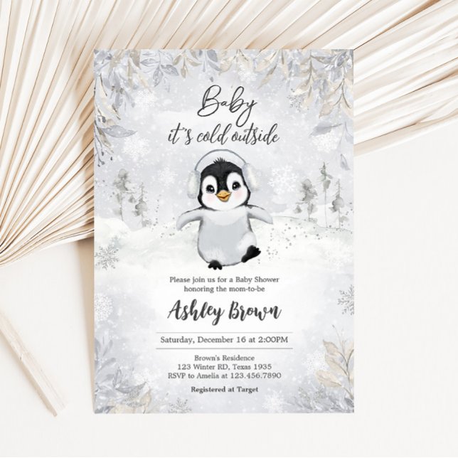 Convites Chá de fraldas de Pinguim Inverno (Penguin Baby Shower Invitation)