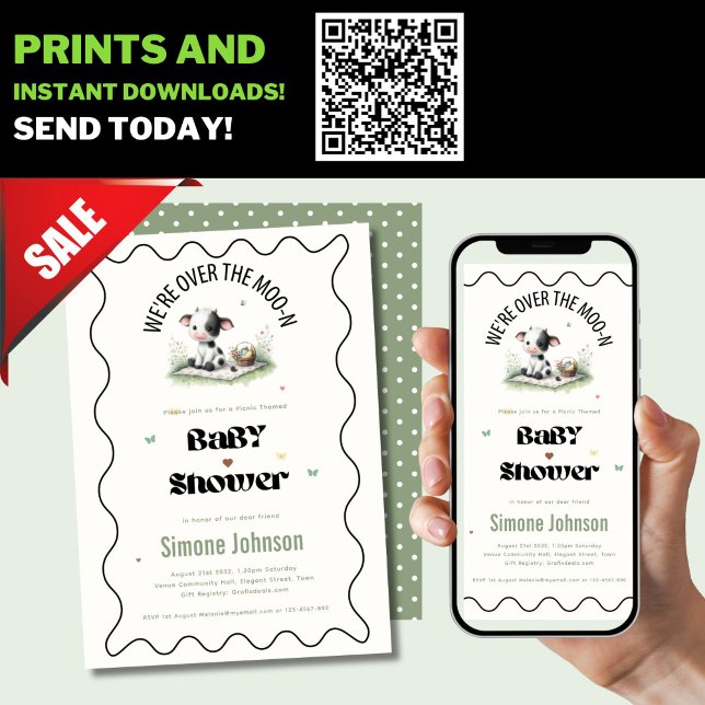 Convites Chá de fraldas de Piquenique de Vaca Online Convid (Criador carregado)