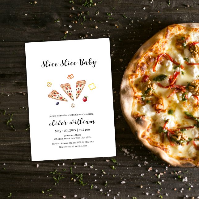 Convites Chá de fraldas de Pizza Bebê com Fatia Moderna Ita (Italian Modern Slice Slice Baby Pizza Baby Shower Invitation)