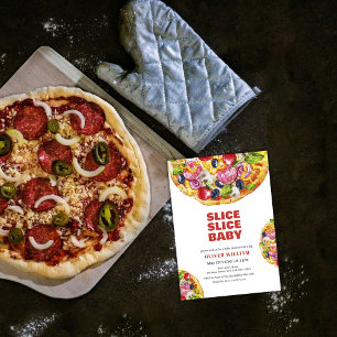 Convites Chá de fraldas de pizza com fatia fina italiana mo
