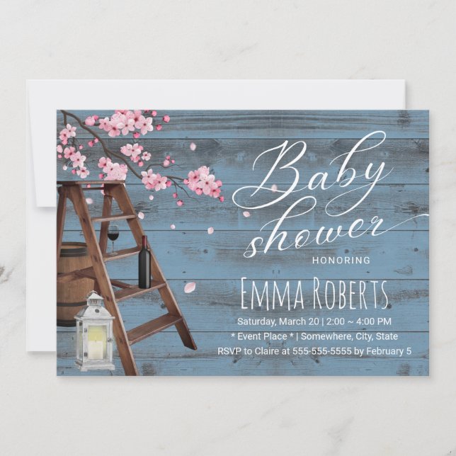 Convites Chá de fraldas de pó de madeira rosa-escada (Frente)