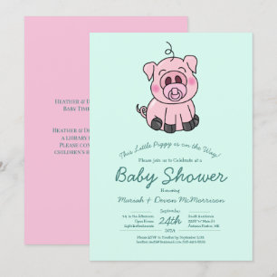 Convites Chá de fraldas de Porco Kawaii, Menina Rosa