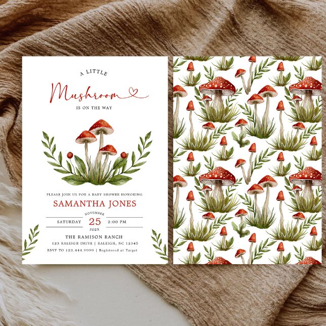 Convites Chá de fraldas de Pouco Cogumelo de Arco Moderno (Criador carregado)