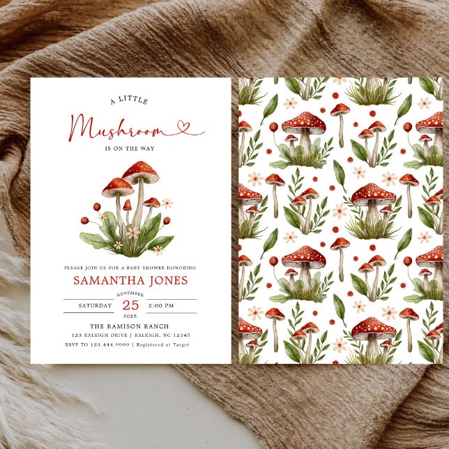 Convites Chá de fraldas de Pouco Cogumelo de Arco Moderno (Criador carregado)