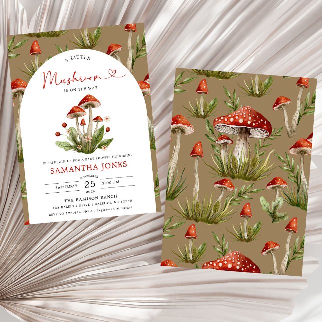 Convites Chá de fraldas de Pouco Cogumelo de Arco Moderno (Criador carregado)