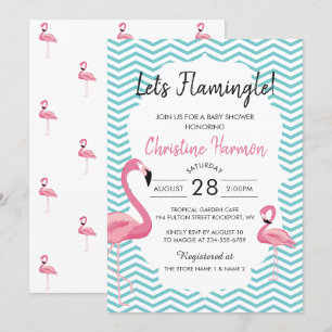 Convites Chá de fraldas de Praia de Flamingo Chevrons Rosa