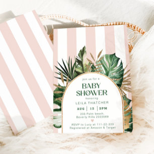 Convites Chá de fraldas de praia de palma com faixas rosa r