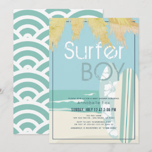 Convites Chá de fraldas de praia do Surfer Boy Surfboards