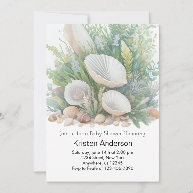 Convites Chá de fraldas de praia pelo Oceano (Frente)