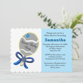 Convites Chá de fraldas de Prata Azul