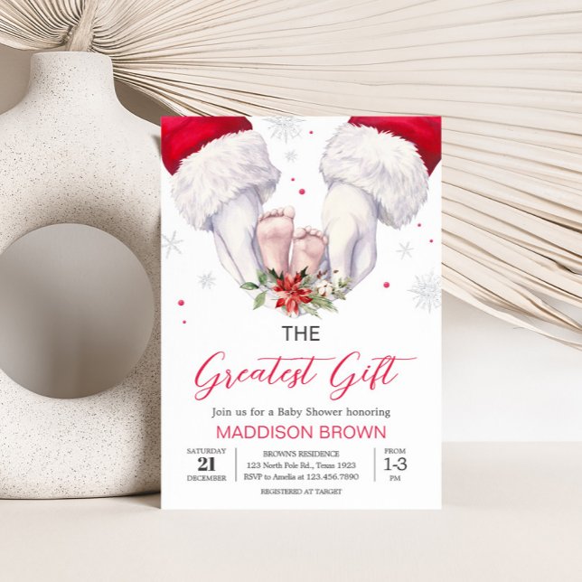 Convites Chá de fraldas de presente Natal (Santa Christmas Greatest Gift Baby Shower Invitation
)