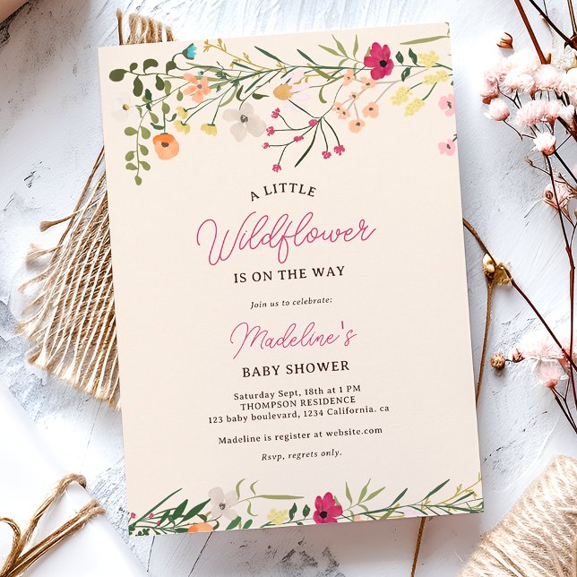 Convites Chá de fraldas de primavera boêmia (Bohemian little wildflower spring baby shower invitation)
