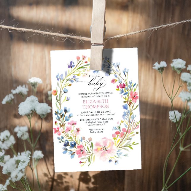 Convites Chá de fraldas de Primavera de flores silvestres d (wildflowers baby shower invitation garden backyard rustic barn meadow spring summer watercolor)