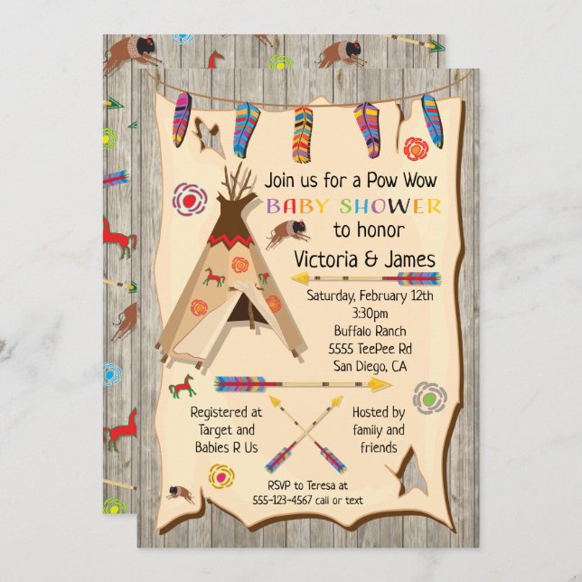 Convites Chá de fraldas de proa tribal Teepee (Frente/Verso)
