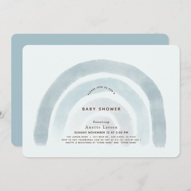 Convites Chá de fraldas de protetor de Aquarela Azul (Frente/Verso)