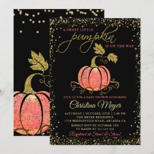 Convites Chá de fraldas de Pumpkin Dourado Na moda preto