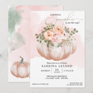 Convites Chá de fraldas de Pumpkin Floral Coral de Água