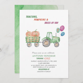 Convites Chá de fraldas de Pumpkins para Tratores de Aquare