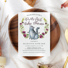 Convites Chá de fraldas de Purr-Efeito de Gato de Aquarela