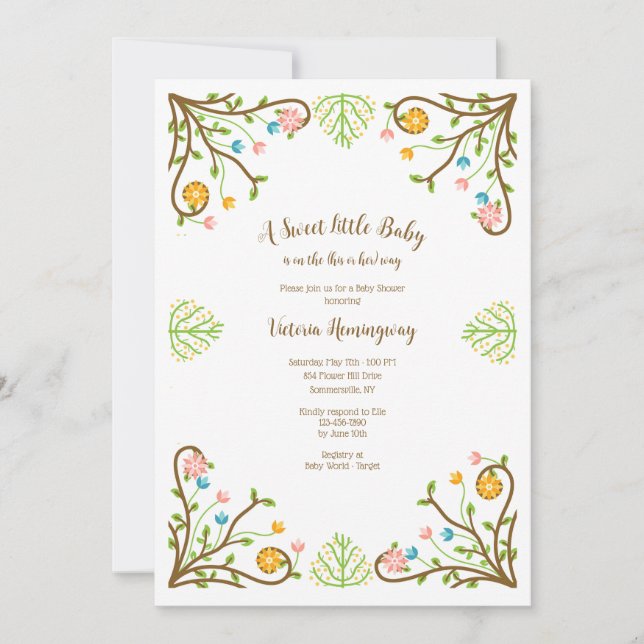 Convites Chá de fraldas de Quadro da Flor do País (Frente)