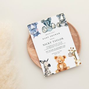 Convites Chá de fraldas de quadro de animais em bruto