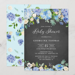 Convites Chá de fraldas de quadro de aviso Rustic Blue Hyd