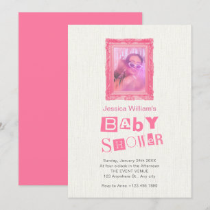 Convites Chá de fraldas de quadro de foto de vintage rosa