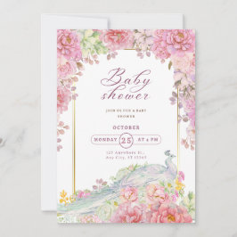 Convites Chá de fraldas de Quadro de Ouro Floral Clássico