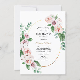 Convites Chá de fraldas de Quadro Dourado de Peony Rosa po